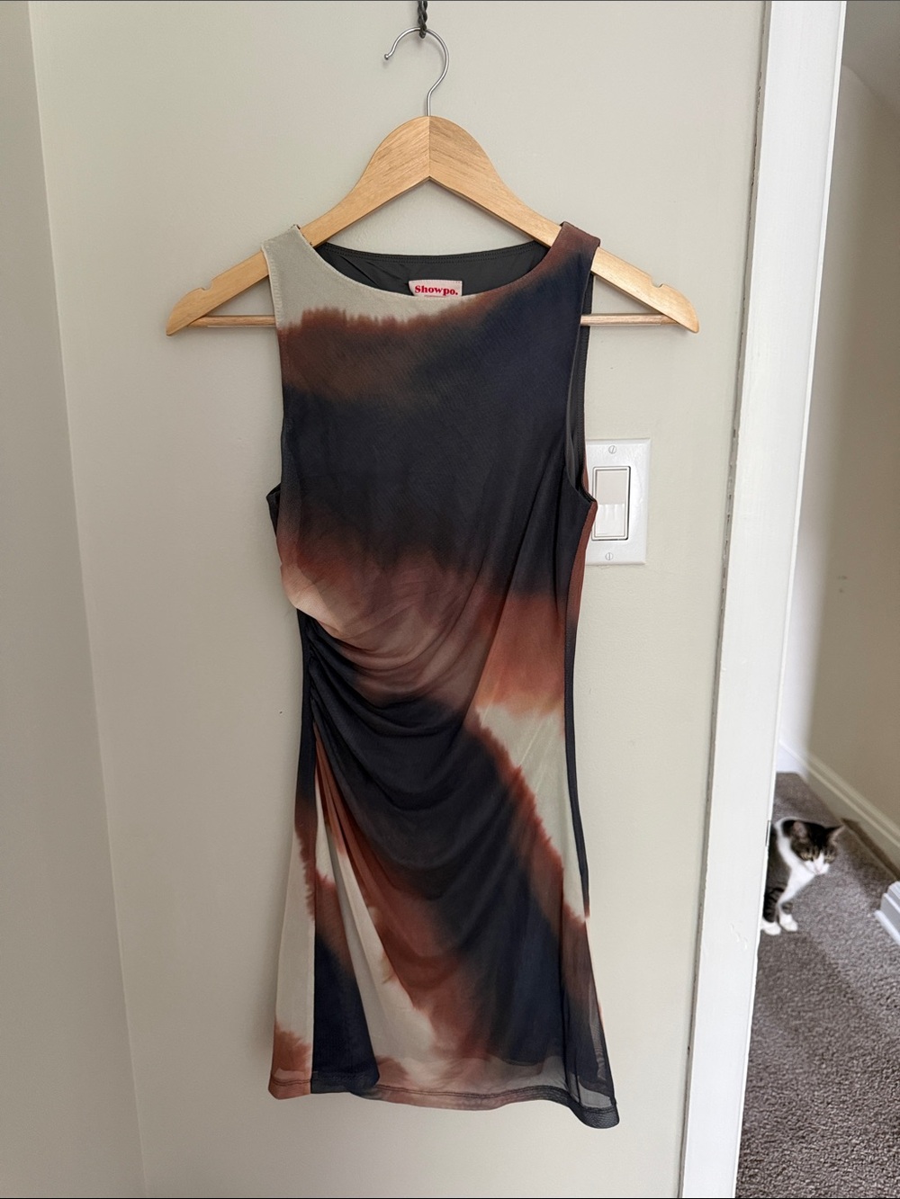 Showpo. Brown, Black & Cream Tie-Dye Sleeveless Bodycon Dress